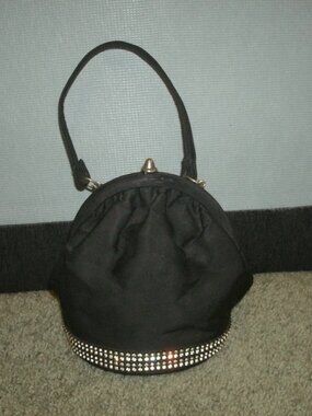Vintage BOBBIE JEROME Evening Black Handbag with Rhinestones on Bottom